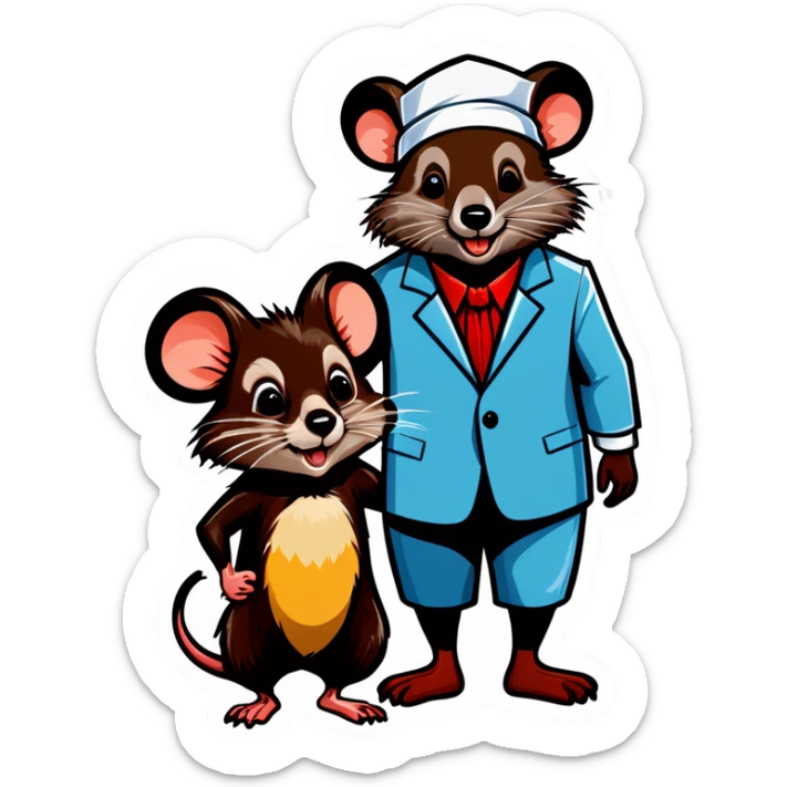 Rata blanca bonita y ratón Marroncito en la playa con traje de baño sticker