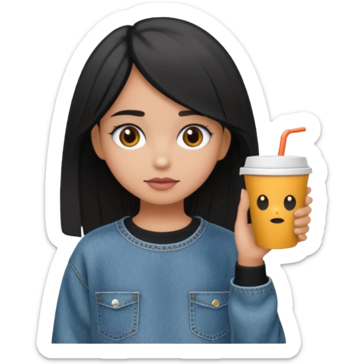 Niña colocha pelo negro ojos café suéter gris y baggy jeans sticker