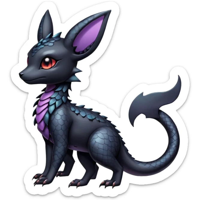 Shiny Dark Cute Majestic Sophisticated Modern Gothic Gloomy Futuristic Scaly Cyber-Salandit-Umbreon-Delcatty-Hybrid (Full body) sticker