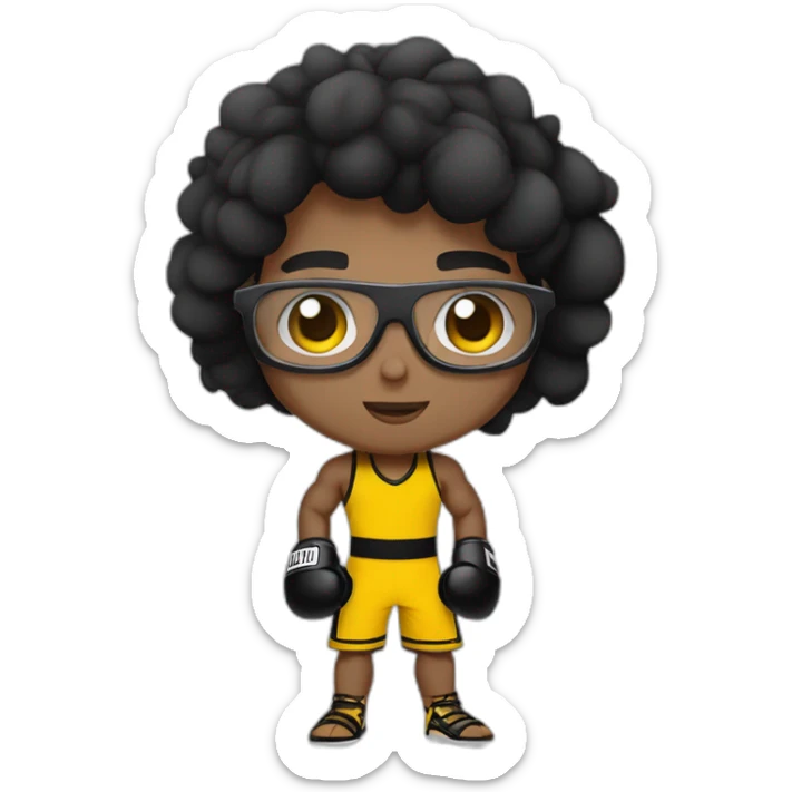 Boy Sri lankan MMA fighter with glases black and lisse hairwhit a boxer potition sticker