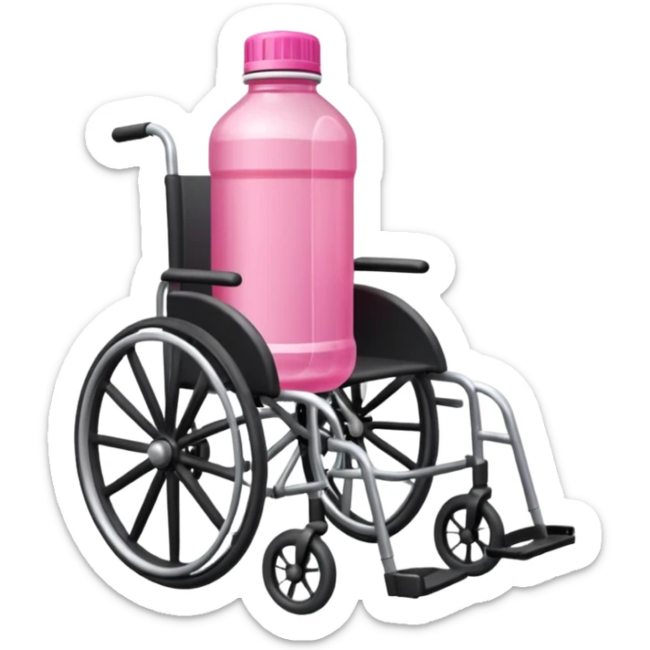 Pink water bottle sitting on a wheelchair with cars   sticker