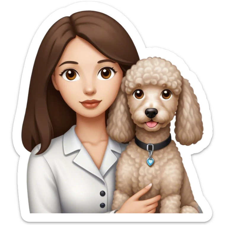 Long straight brown hair brown eyes beautiful women The white standard poodle you're holding sticker