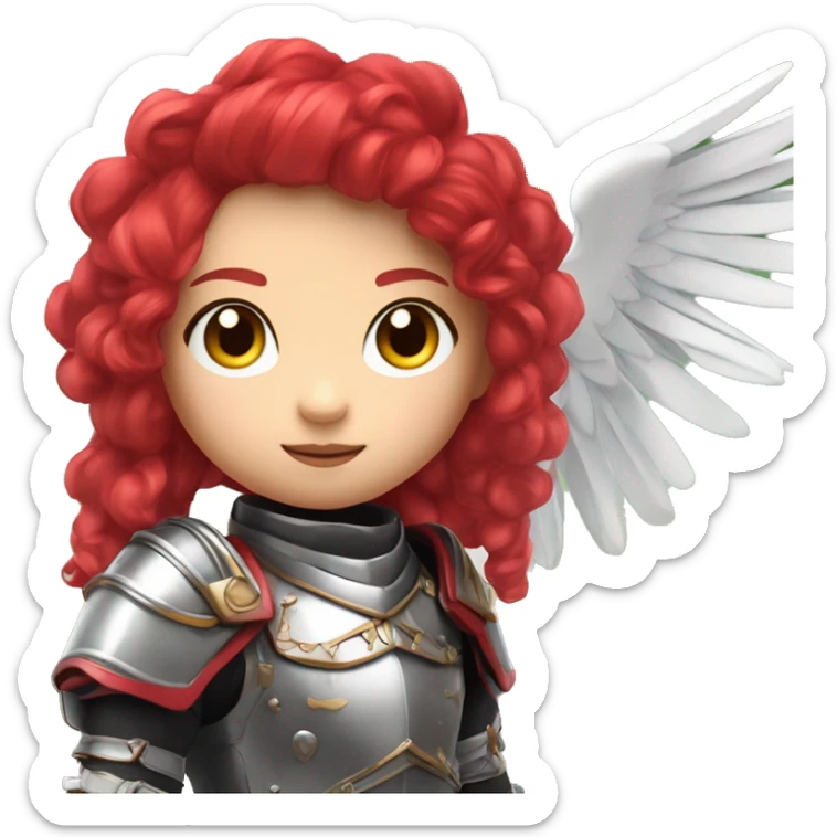 Make a anime 3D Poland doll girl with half white and red hair and wears a metal hussar armor and she have a polish symbol in her hair and she have white wings and she's cute and she's outside in a Park in real life  sticker