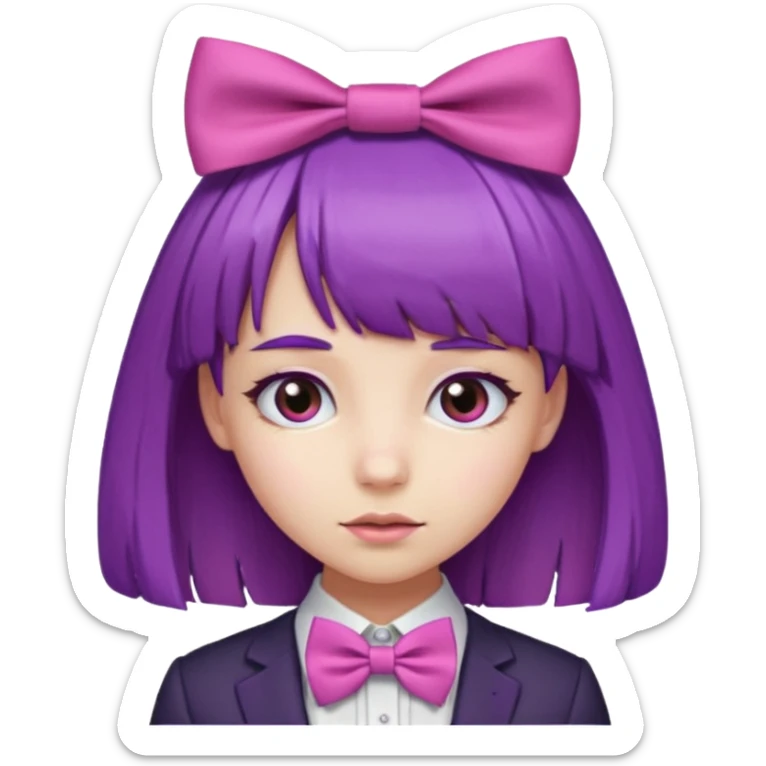 girl with bangs and purple hair and pink hairbow tie on the side of head sticker