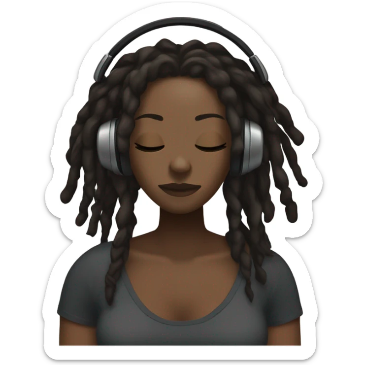 dark woman with short dreaded hair closed eyes listening to music with eyes closed and headphones on sticker