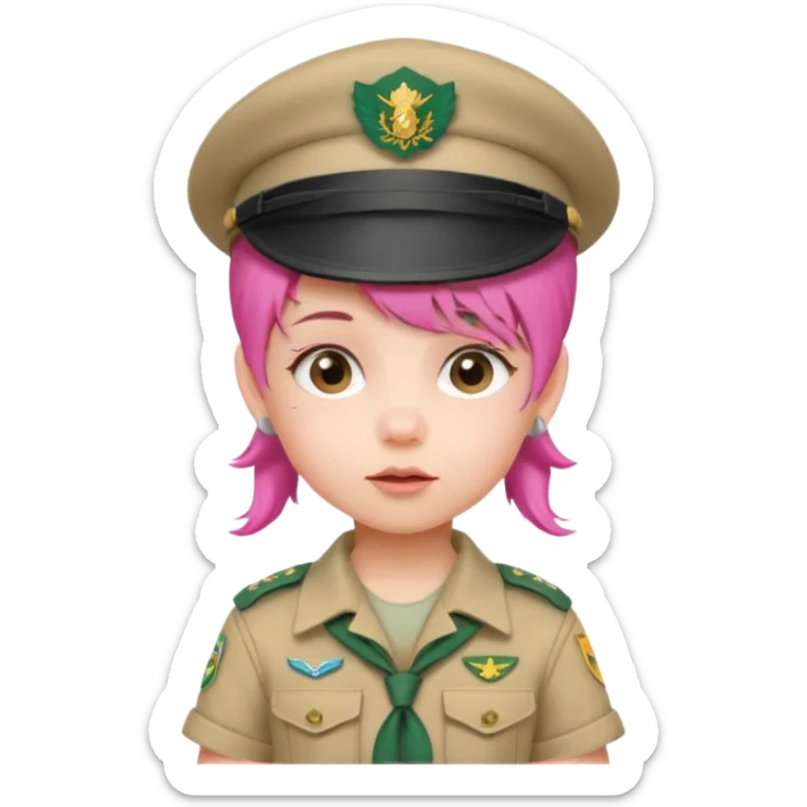 very small baby scout girl with pink hair and scout hat sticker