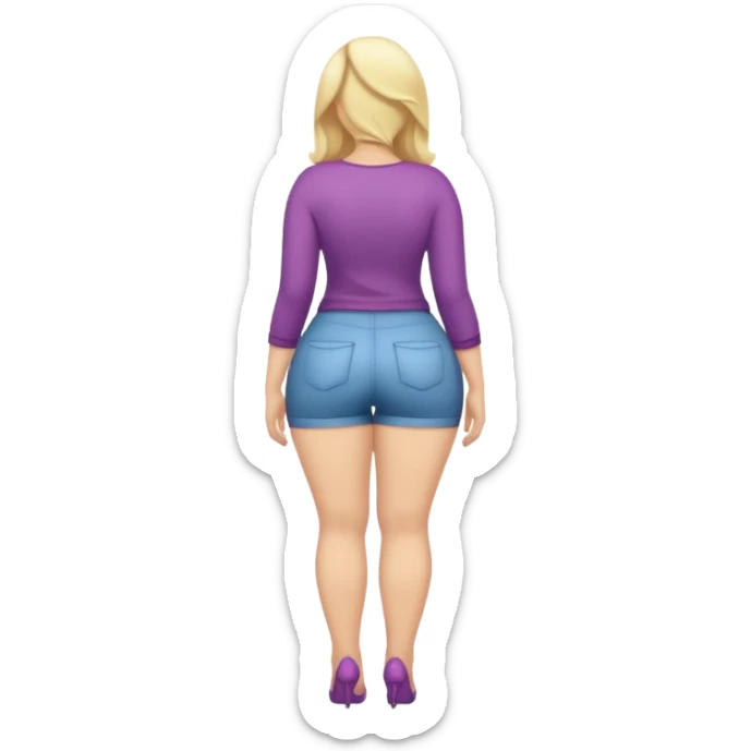 fullbody curvy blonde woman cartoon emoji style back view playful or energetic pose SFW no nudity sticker