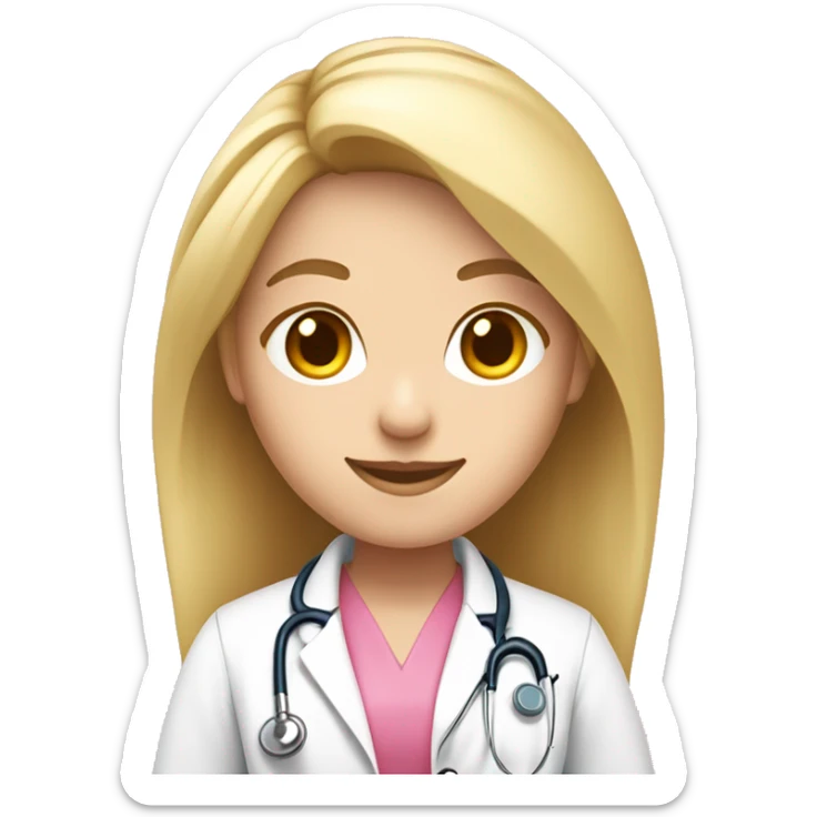 Long blonde hair female doctor in pink undershirt white coat over pink stethoscope  sticker