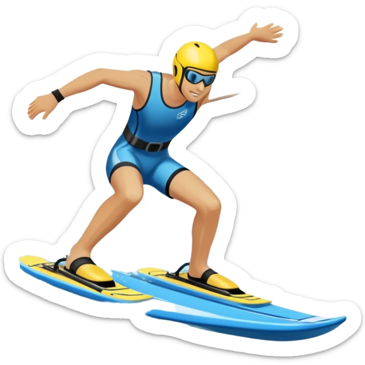 An icon featuring a close-up collage of water skis, splashing water across the surface. The design highlights the motion of the skis cutting through the water. Transparent background emphasizes the thrill of water skiing. sticker