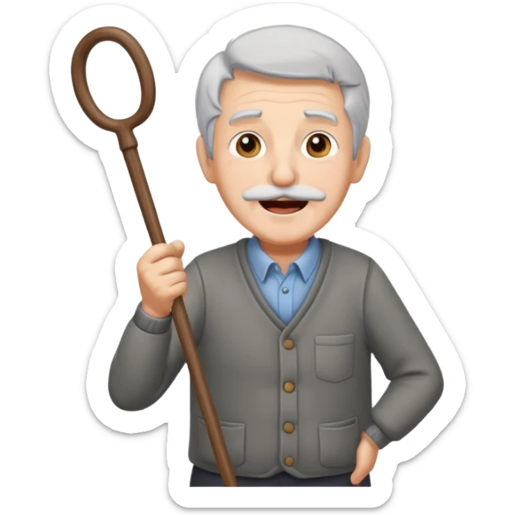 A grey-hair grandpa fan with cane in hand, cheer loudly with youthful spirit. sticker