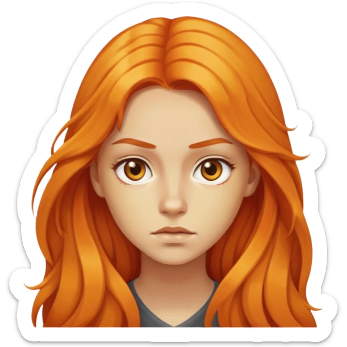 Nữ 20 tuổi, da vàng, tóc dài nhuộm màu cam hơi xoăn nhẹ, mặt nghiêm túc sticker