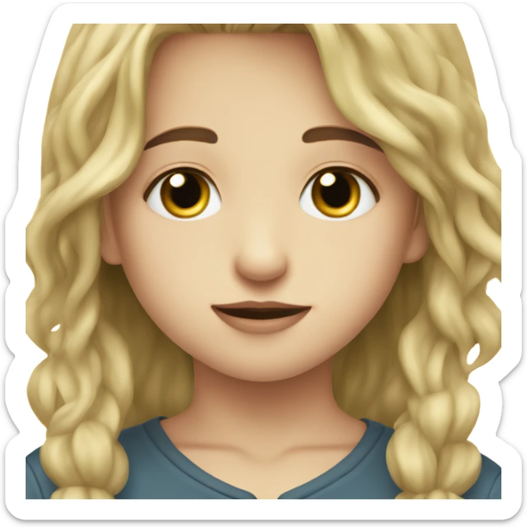 A dark brown haired boy, with brown eyes, kissing a blonde girl with blue green eyes sticker