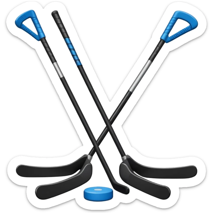 two hockey sticks crossing and a puck like the original apple hockey stick emoji sticker