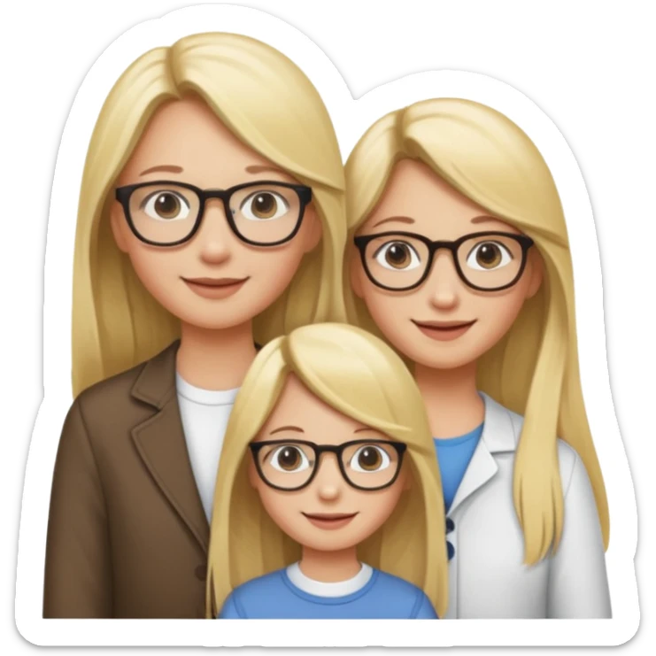 je voudrai un emoji d'une fille aux cheveux longs et blonds avec des lunettes en FAMILLE sticker