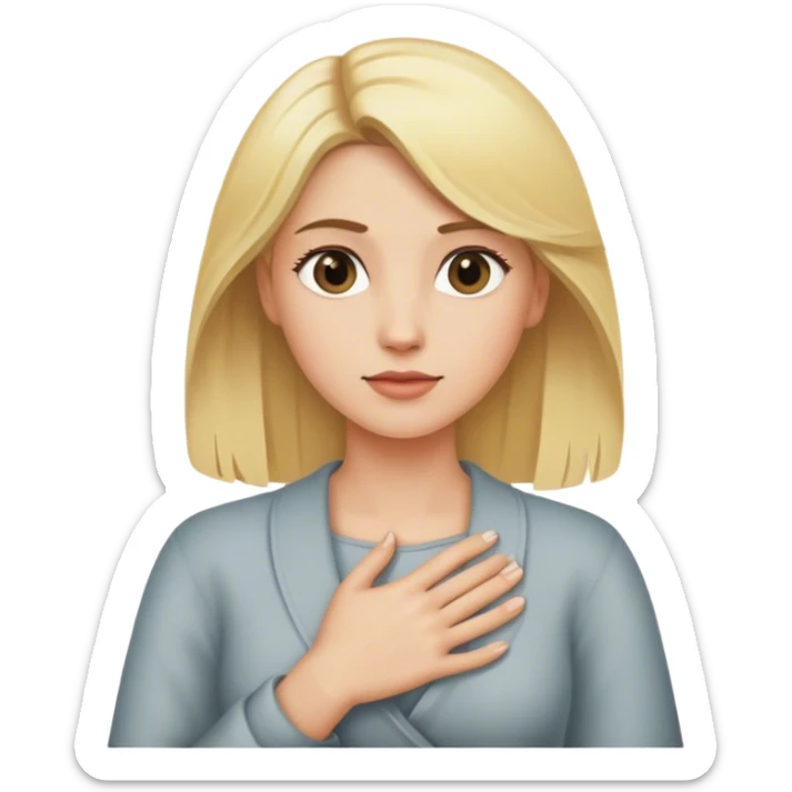 a blonde women put his  hand to the left of his chest sticker