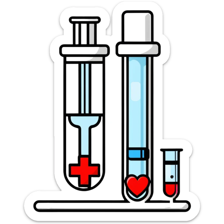 Friendly sticker design of sexual health clinic symbol with red cross, test tube, and heart icon sticker