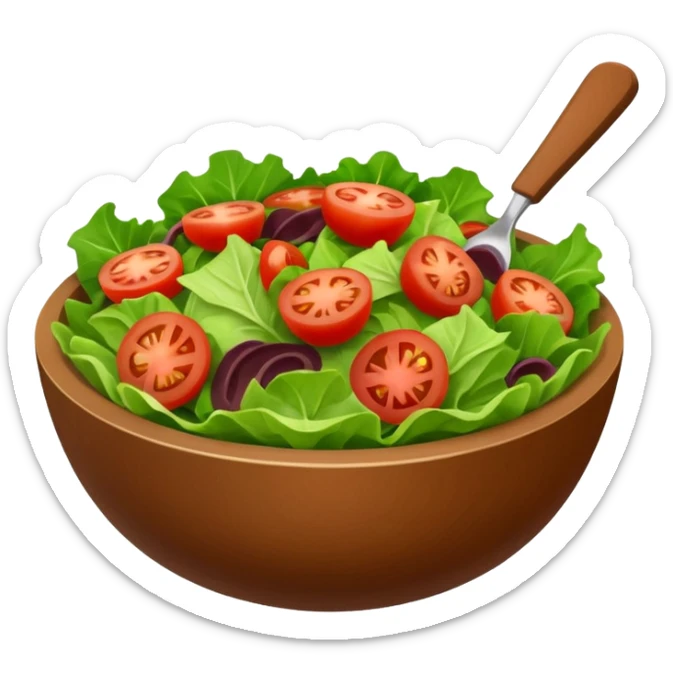 brown salad bowl with lettuce and a couple pieces of chopped tomato sticker