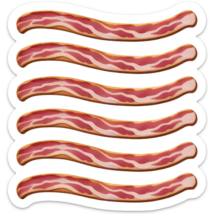 raw bacon strip, flexible, pink-red meat, white fat marbling, gentle curves, irregular edges, fresh, slightly glossy, clean 3D rendering, soft light, subtle shadow, no packaging, no anthropomorphic features, transparent background, emoji scale sticker