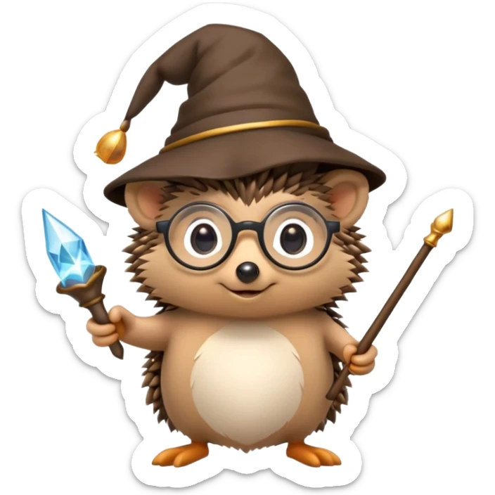 Hedgehog with a magic hat the glasses of Harry Potter and a wand  sticker