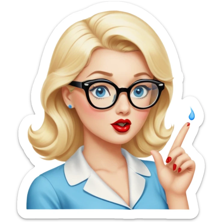 Blonde hair, blue eyed, wearing glasses 50's style pinup blowing a kiss sticker