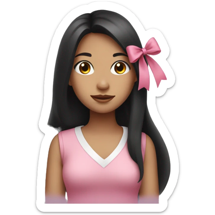 girl with long black hair, a pink bow and a pink blouse sticker