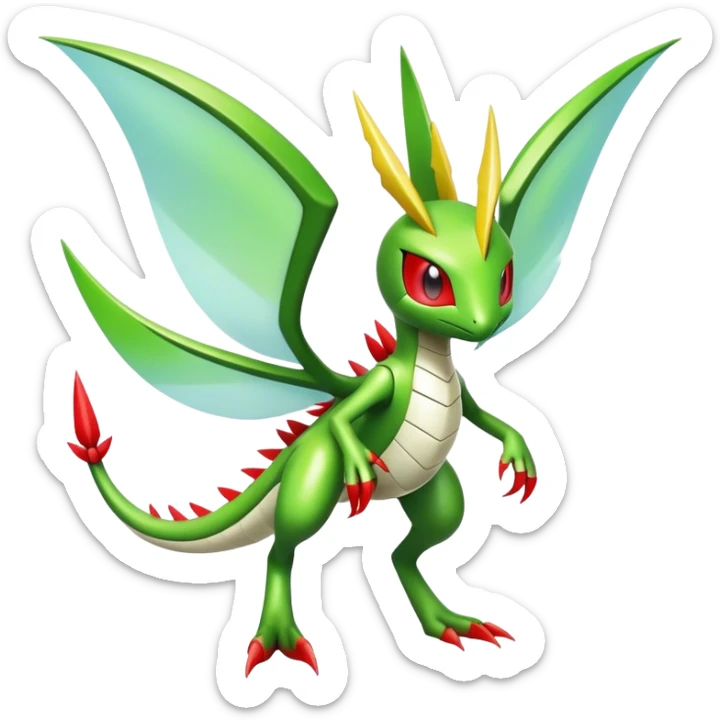 Cute Cool Edgy Shiny Futuristic Ethereal Legendary Kartana-Digimon-Flygon-hybrid full body sticker