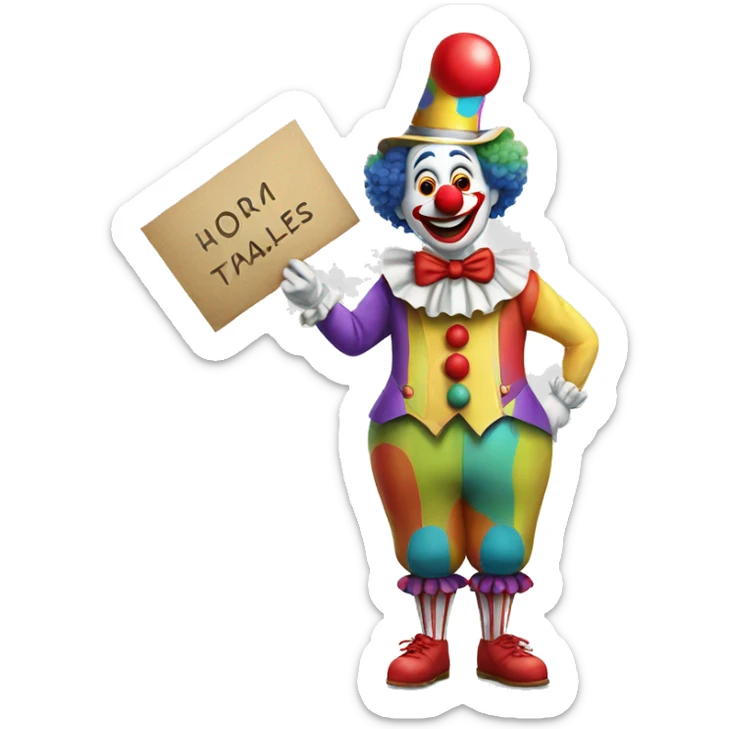 clown with whole body holding a sign that writes: HumorousTales sticker