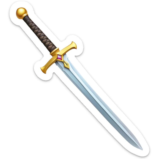 Clash of Clans aesthetic: Cinematic Playful Pixel 3D isometric  Sword Emoji, rendered in a 3D vector-style similar to standard emojis with minimal shading and bold, simplified shapes. A compact, distinct form with signature details, softly glowing with a pixelated adventure charm. Simplified yet unmistakably iconic, highly detailed and consistent, glowing with a soft radiance and high shine. Stylized with a touch of classic pixel-art charm and a soft glowing outline, capturing the essence of a beloved gaming relic with a friendly, playful manner! sticker