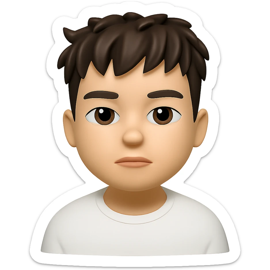 Convert this photo to a 3D emoji in Apple style, keeping the likeness and expression, with a clean background. The style should resemble Apple's emoji style with a 3D look and clean background. sticker