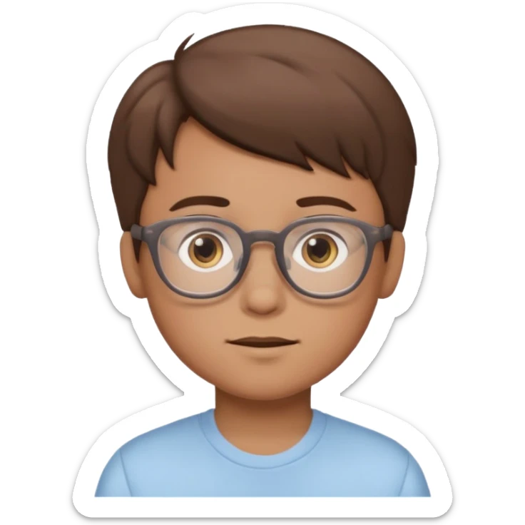 cartoon boy with brown hair, brown eyes, glasses,pastel toon style sticker