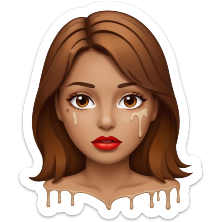 Brown Hair Woman , white paint , drip, face, hot  Sexy, lips sticker