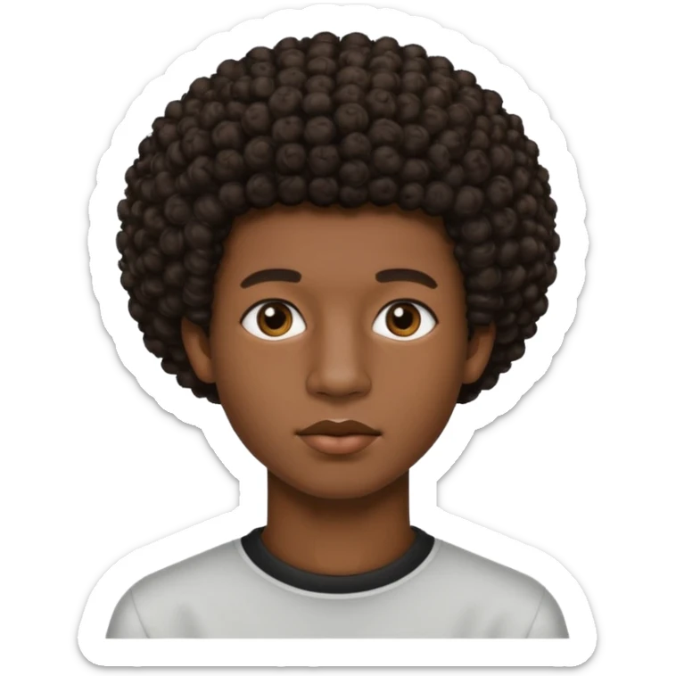 Une homme de 17 ans il a la peau noir foncé , des lèvres pulpeuses  . Il a un taper bouclé afro court  sticker