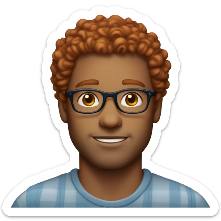 35 years old, male, red hair, curly hair, glasses, blue eyes, light complexion, no beard or mustache sticker