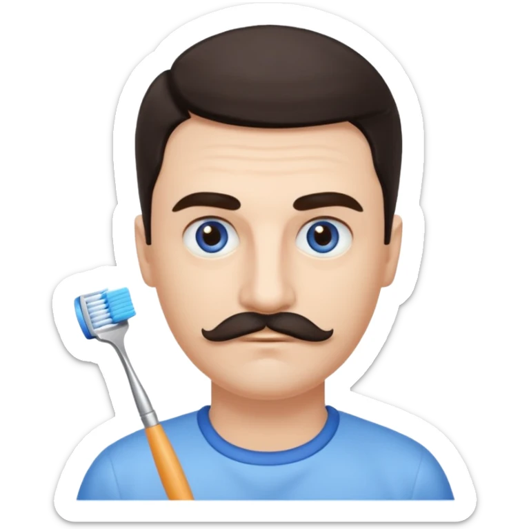 oval face with fair skin. His eyes were blue, and his eyebrows were dark and somewhat bushy. Above his upper lip he wore a small brush-like moustache, known as a "toothbrush moustache." His hair was dark and sticker