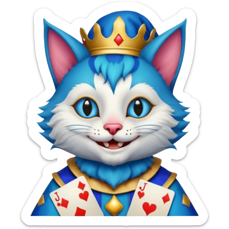 crazy colorful cute little cat jolly joker from poker, medieval, vintage, court jester, mac os squared icon, blue color sticker