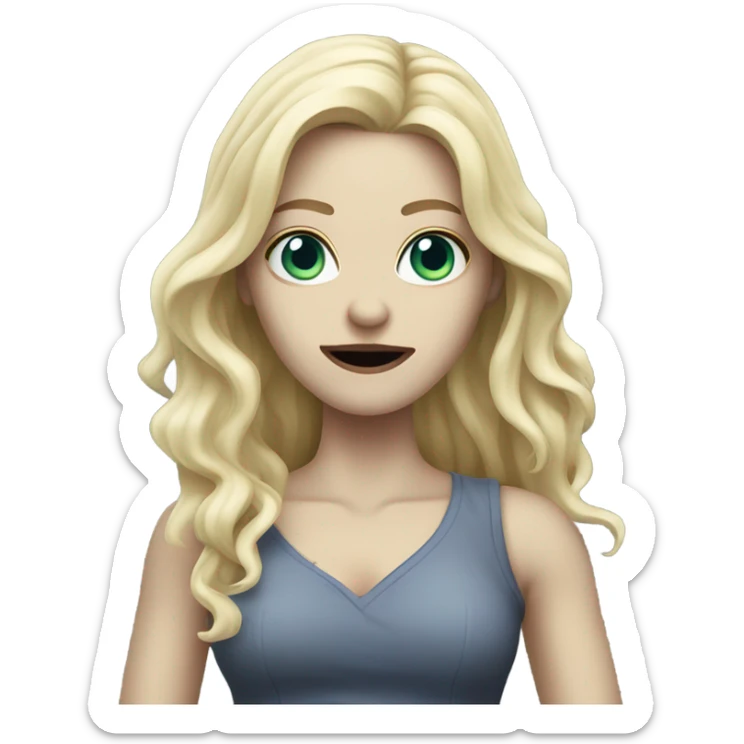 Woman, white skin, pale skin, long hair, blonde hair, wavy hair, standing like a zombie sticker