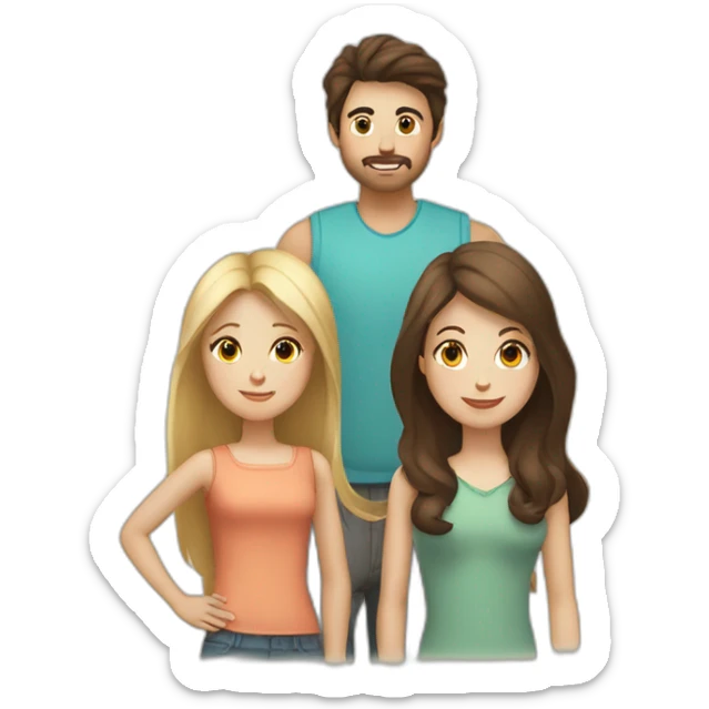 White family, 1 mom with dark hair, 1 boy with Brown hair, 2 girl with long blond hair sticker