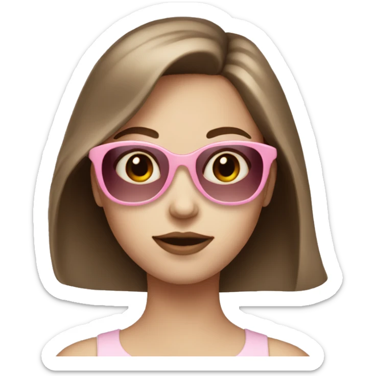 A girl with brown hair pale skin with light pink sunglasses sticker