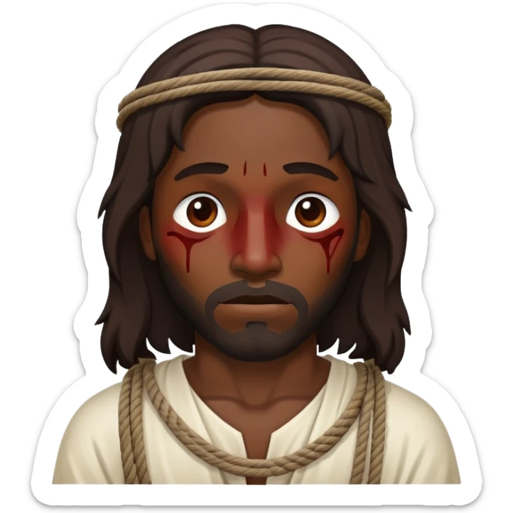 Dark skin christ Jesus tied to ropes and with injuries  sticker