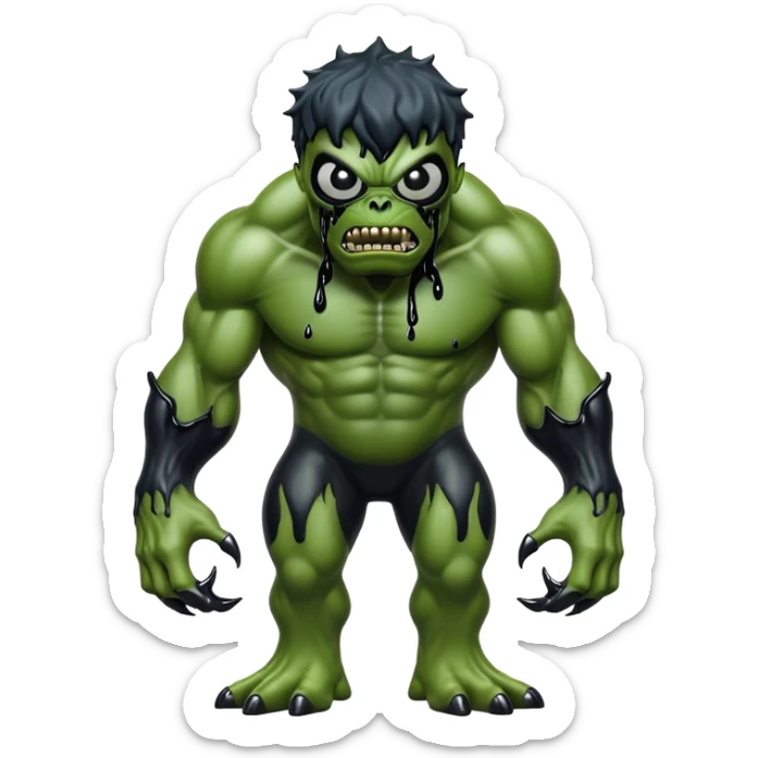 Symbiote-infected Hulk, green monster covered in black alien goo with white eyes sticker