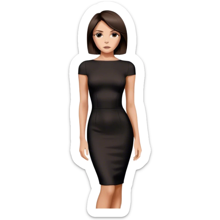 Victoria Beckham with dark brown hair in a short bob cut wearing a black bodycon dress sticker