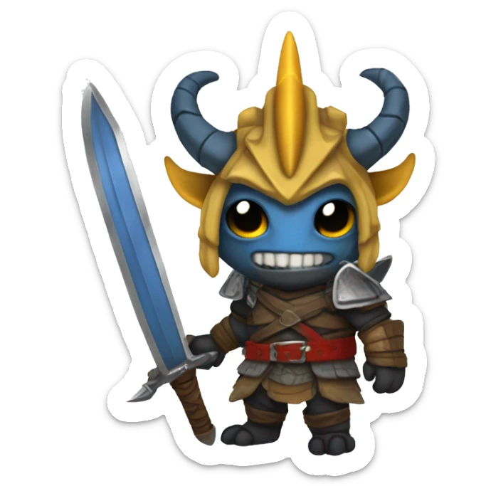 Dragonborn fighter with twin swords  with red blades and yellow Handels and blue scales and black horns  sticker