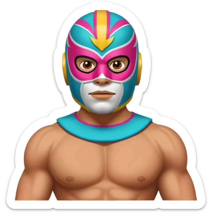 Mexican wrestler portrait, head and shoulders only, colorful luchador mask, muscular collar, confident expression, 3D cartoon, mobile game icon style, clean background, no text, no watermark
 sticker