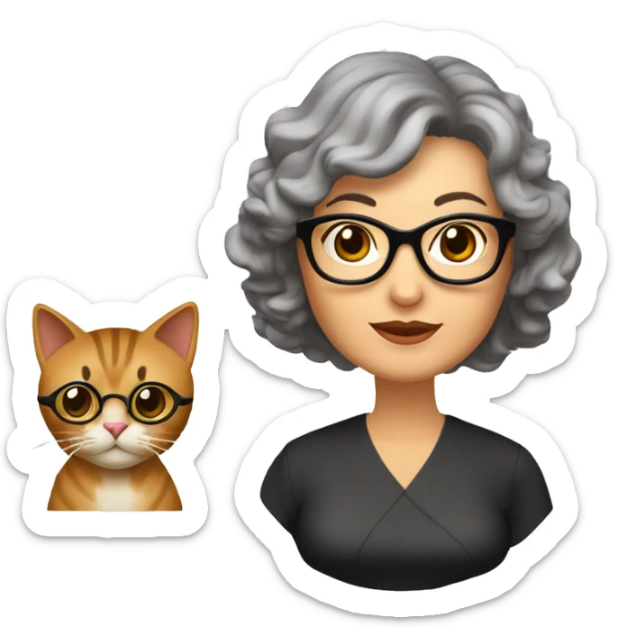 señora de mediana edad con pelo castaño con canas rizado corto y gafas de ojo de gato sticker