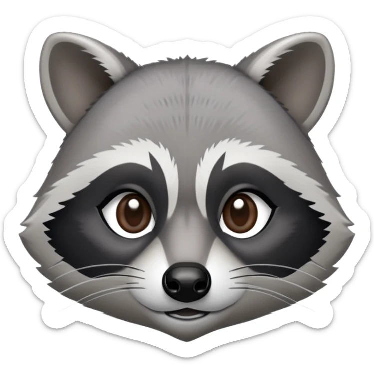 Cinematic-Noble-Raccoon-Portrait-Emoji – Poised and confident, with a sturdy build and a beautifully textured fur of silver-grey accented by dark black facial markings, deep-set, intelligent brown eyes, simplified yet sharp and sophisticated. sticker