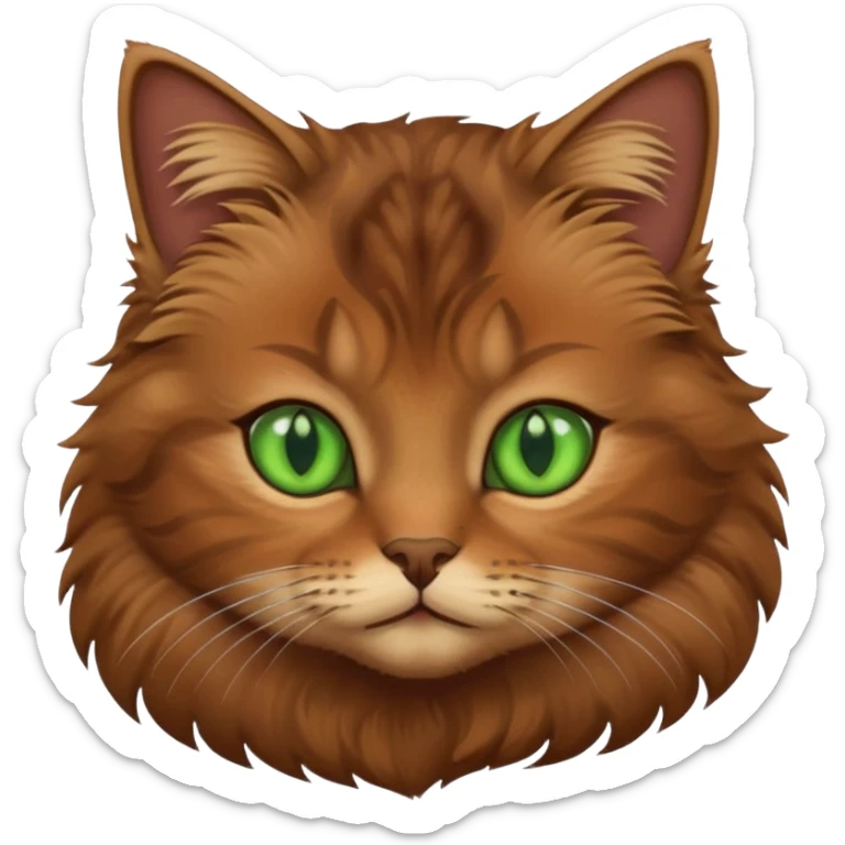 eine braune flauschige niedliche katze mit grünen augen die augen sollen nicht leuchten sondern matt sein und mit verschiedenen brauntönene das fell sticker