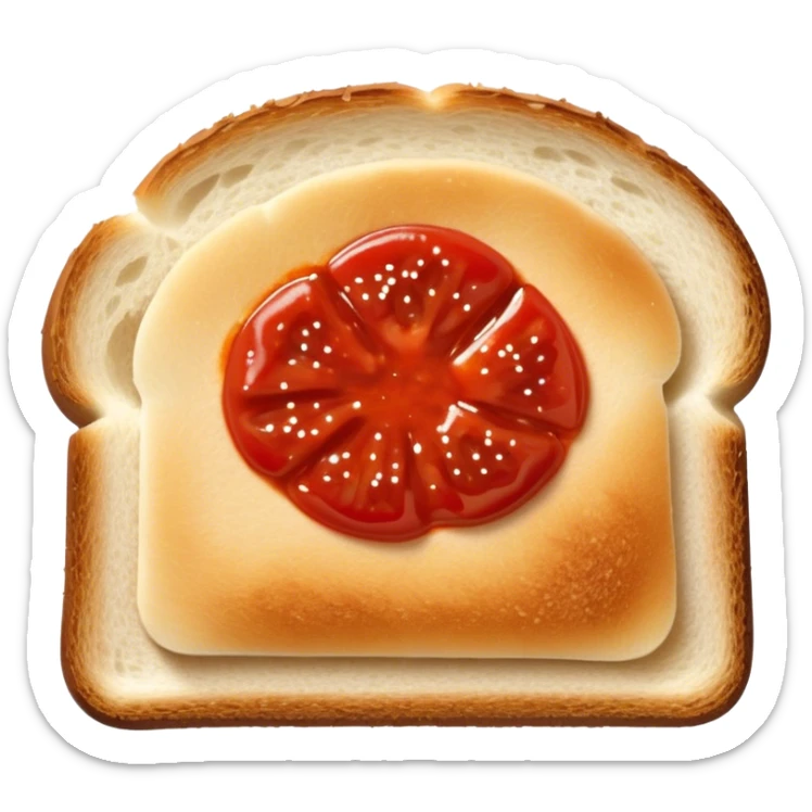 slice of bread with with a line small amount of tomatoe sauce on top sticker