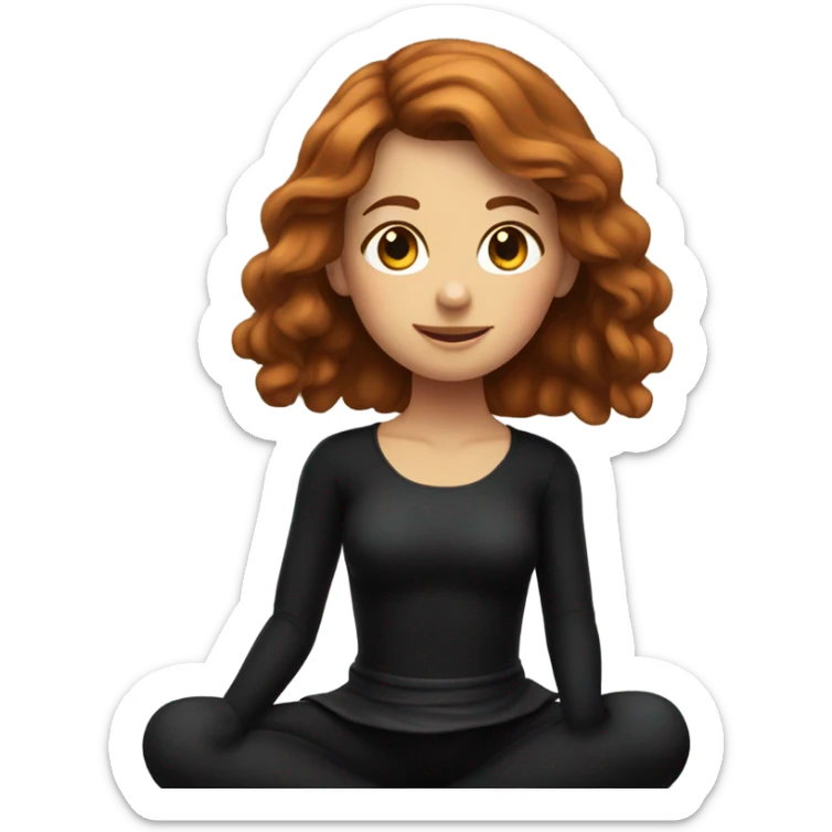full body girl with chestnut hair sitting in black costume on the floor sticker
