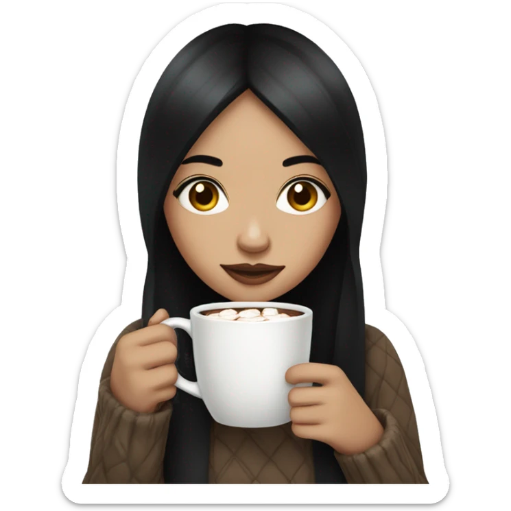 girl with black straight hair and white skin drinking hot cocoa sticker