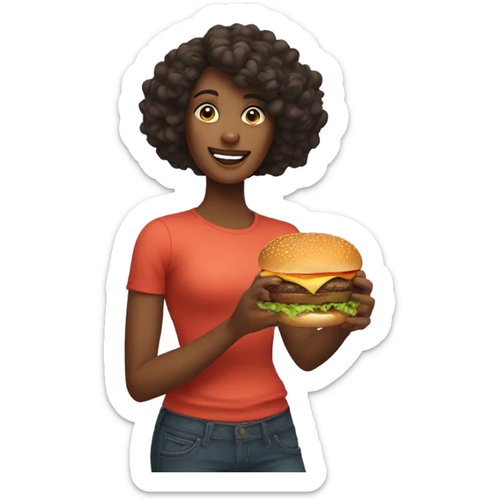 A woman holds a burger in one hand and healthy food in the other sticker